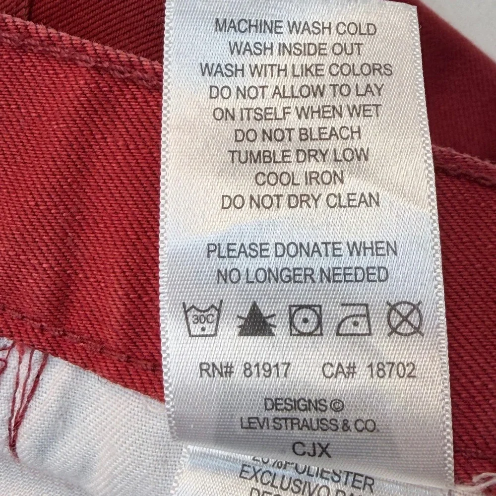 Levi's 511 Boys Youth Jeans 18 Reg 29x29 Burgundy Red Slim Fit Stretch Denim